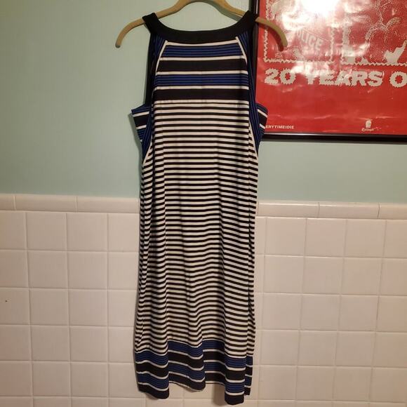 J. Jill Wearever Multi Striped Halter Dress Black Blue White, Stretch Jerseynorm - Picture 8 of 12